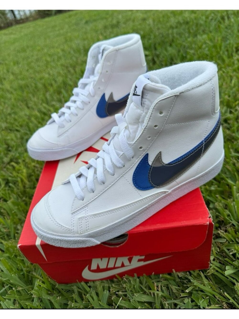 6.5Y | 8 WOMEN'S NIKE BLAZER WHITE BLUE GREY FD0690-100 SNEAKERS
